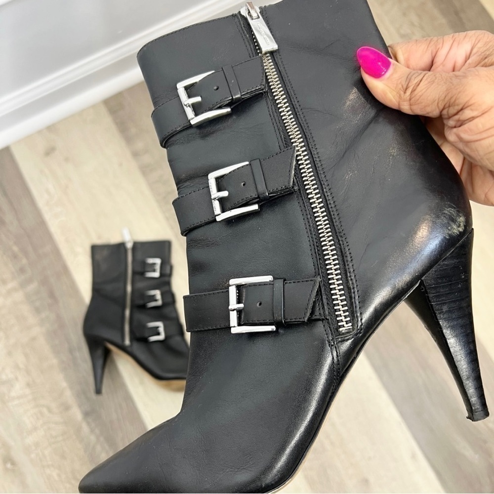 BLACK Triple Buckle Heeled Booties
